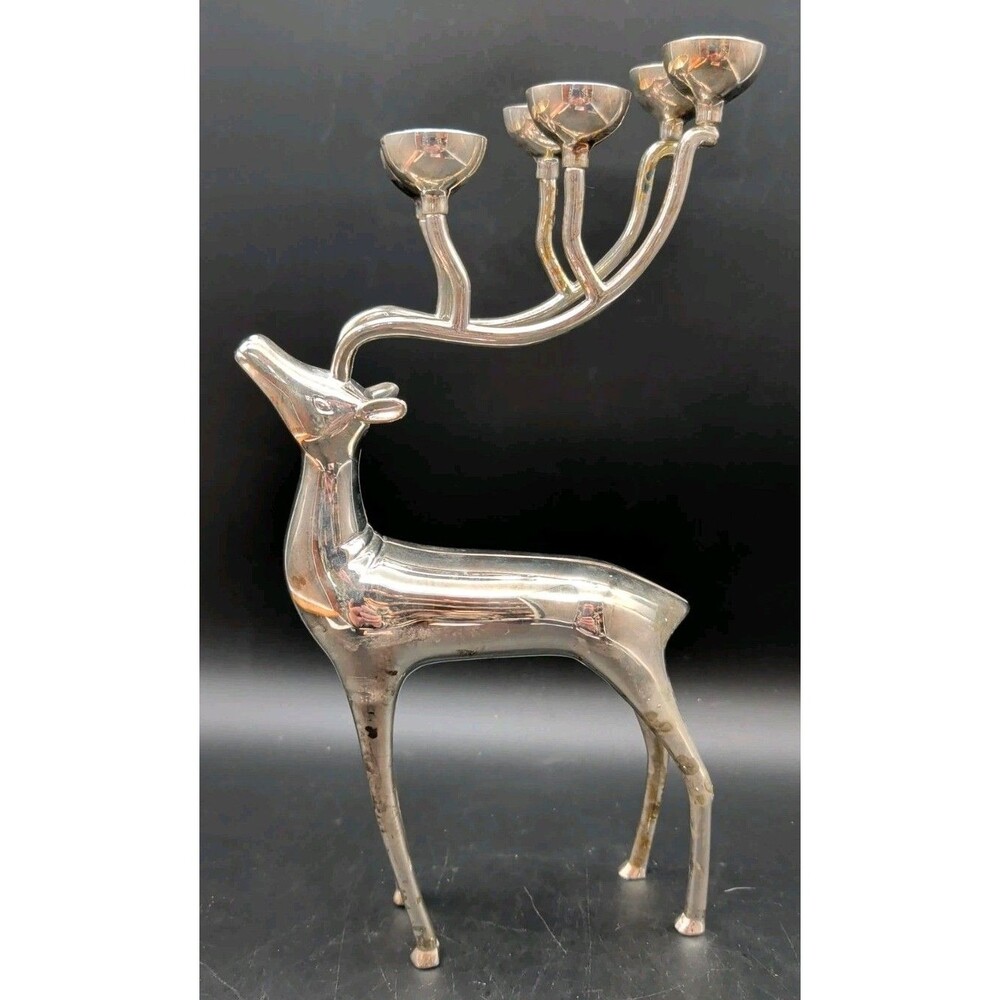 Godinger Silver Plate Reindeer Figurine Six Cup Candle Holder Christmas China